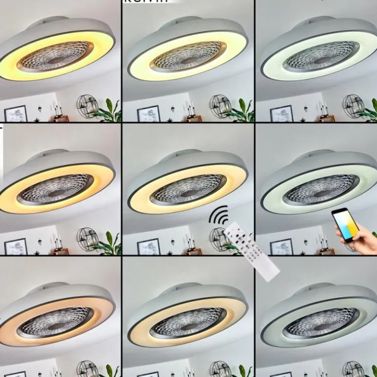 Ventilateur de plafond Penon LED Argenté, 1 lumière, Télécommandes