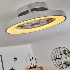 Ventilateur de plafond Penon LED Argenté, 1 lumière, Télécommandes