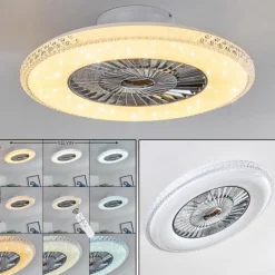 Ventilateur de plafond Piacenza LED Chrome, Blanc, 1 lumière, Télécommandes