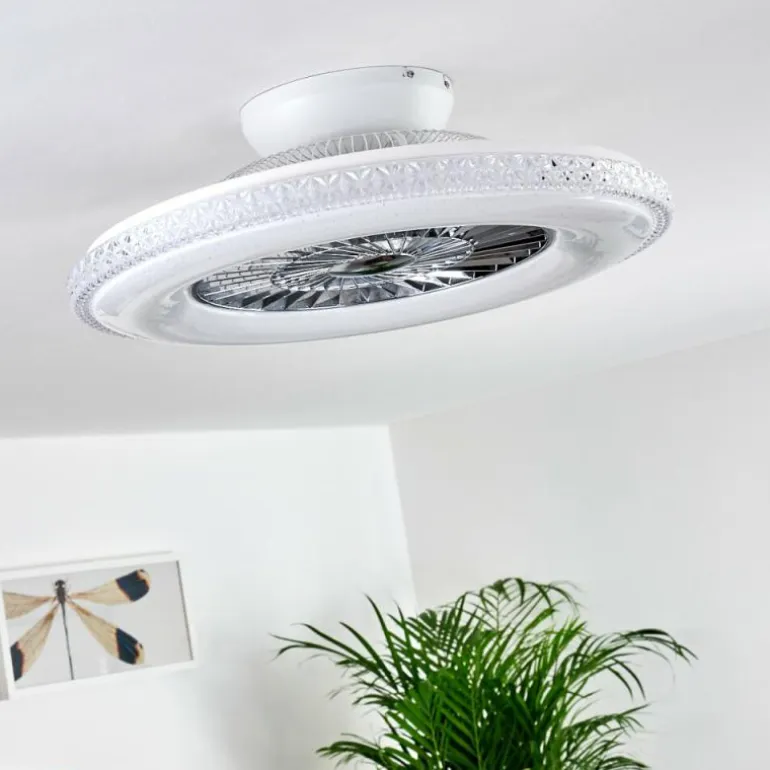 Ventilateur de plafond Piacenza LED Chrome, Blanc, 1 lumière, Télécommandes