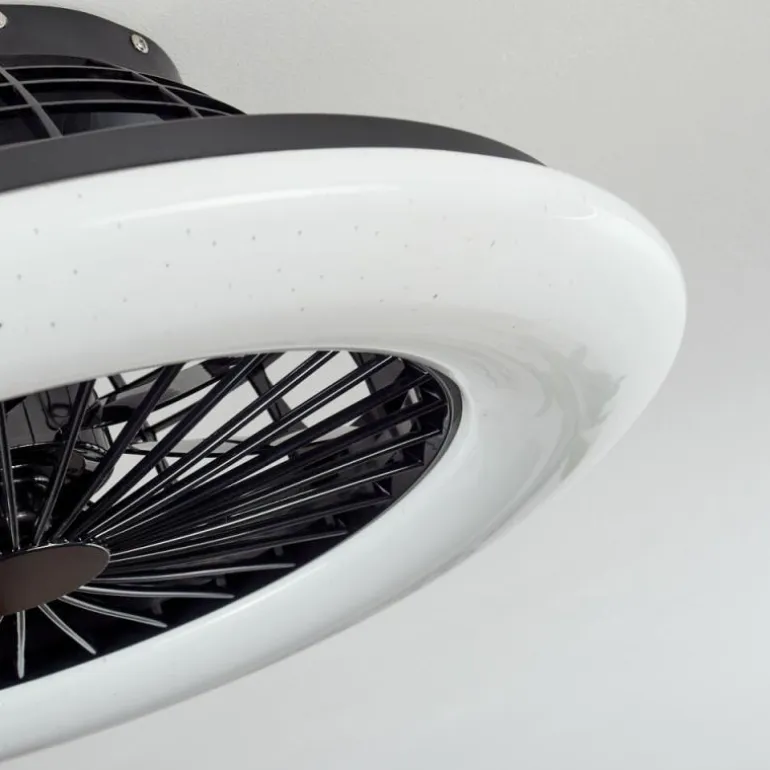 Ventilateur de plafond Piraeus LED Noir, 1 lumière, Télécommandes