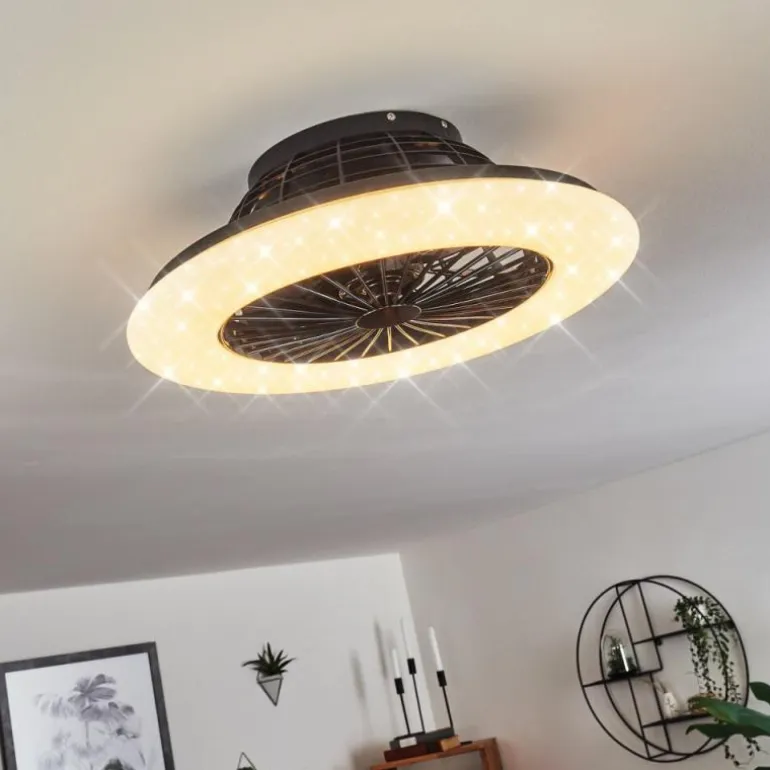 Ventilateur de plafond Piraeus LED Noir, 1 lumière, Télécommandes