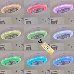 Ventilateur de plafond Riccione LED Blanc, 1 lumière, Télécommandes, Changeur de couleurs