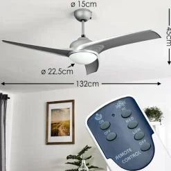 Ventilateur de plafond Sanford Argenté, 1 lumière, Télécommandes