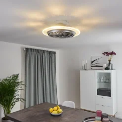 Ventilateur de plafond Tamworth LED Argenté, Transparent, 1 lumière, Télécommandes