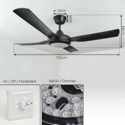 Ventilateur de plafond Tjerne LED Noir, 1 lumière