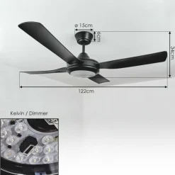 Ventilateur de plafond Tjerne LED Noir, 1 lumière, Télécommandes