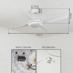Ventilateur de plafond Tjerne LED Blanc, 1 lumière, Télécommandes