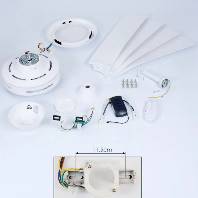 Ventilateur de plafond Tjerne LED Blanc, 1 lumière, Télécommandes