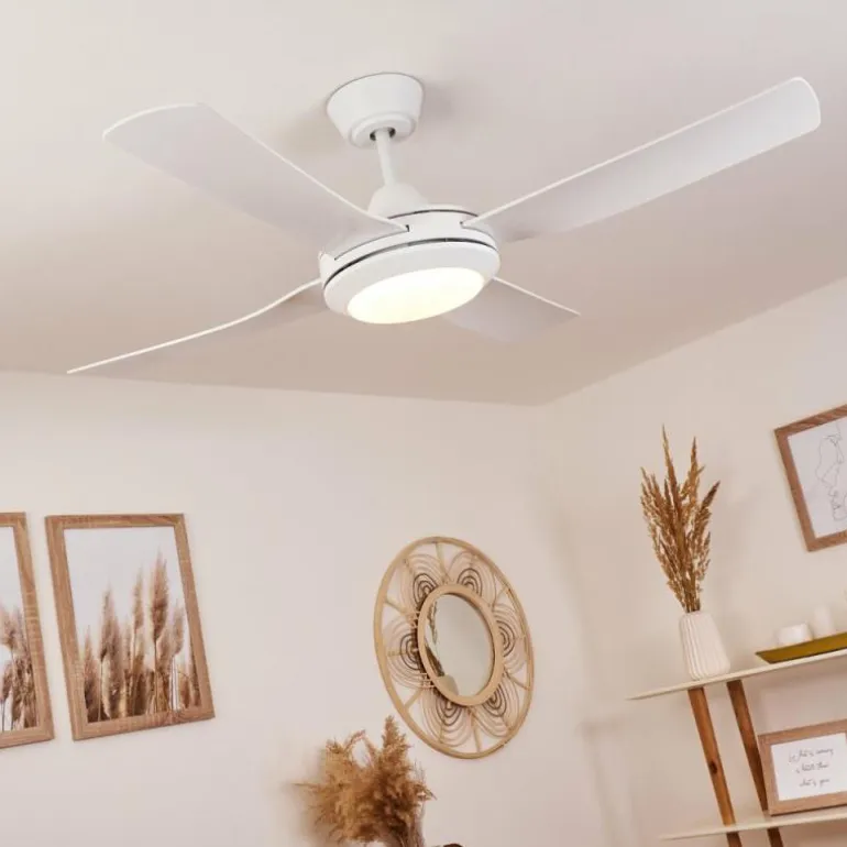 Ventilateur de plafond Tjerne LED Blanc, 1 lumière, Télécommandes