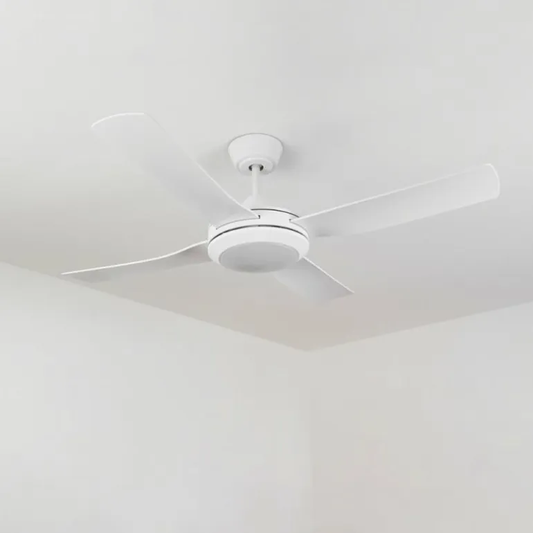 Ventilateur de plafond Tjerne LED Blanc, 1 lumière, Télécommandes