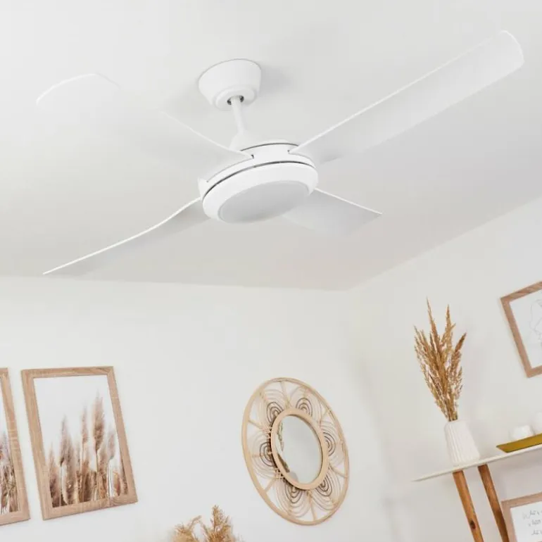 Ventilateur de plafond Tjerne LED Blanc, 1 lumière, Télécommandes