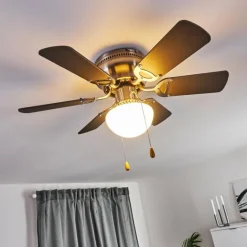 Ventilateur de plafond Trillo Gris, Bois clair, Nickel mat, 1 lumière