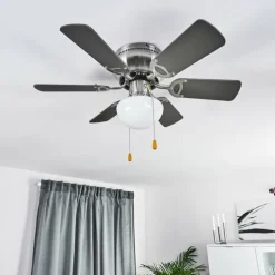 Ventilateur de plafond Trillo Gris, Bois clair, Nickel mat, 1 lumière