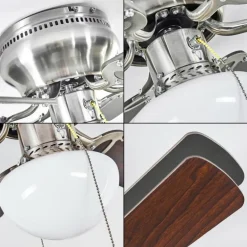 Ventilateur de plafond Trillo Gris, Bois clair, Nickel mat, 1 lumière
