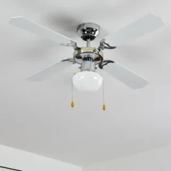Ventilateur de plafond Valletta Chrome, Noir, Blanc, 1 lumière