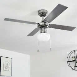 Ventilateur de plafond Valletta Chrome, Argenté, Blanc, 1 lumière