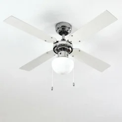 Ventilateur de plafond Valletta Chrome, Argenté, Blanc, 1 lumière