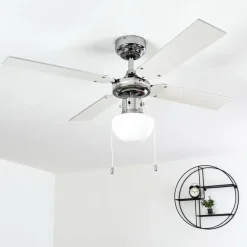 Ventilateur de plafond Valletta Chrome, Argenté, Blanc, 1 lumière