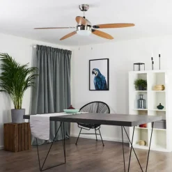 Ventilateur de plafond Valeria Chrome, Bois clair, Nickel mat, 1 lumière