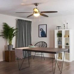 Ventilateur de plafond Valeria Chrome, Bois clair, Nickel mat, 1 lumière