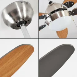 Ventilateur de plafond Valeria Chrome, Bois clair, Nickel mat, 1 lumière