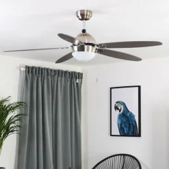 Ventilateur de plafond Valeria Chrome, Bois clair, Nickel mat, 1 lumière