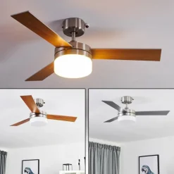 Ventilateur de plafond Vevey Bois clair, Nickel mat, Argenté, 2 lumières, Télécommandes