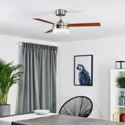 Ventilateur de plafond Vevey Bois clair, Nickel mat, Argenté, 2 lumières, Télécommandes