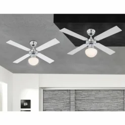 Ventilateur Globo CHAMPION Chrome, Acier inoxydable, Blanc, 1 lumière