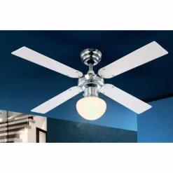 Ventilateur Globo CHAMPION Chrome, Acier inoxydable, Blanc, 1 lumière