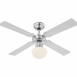 Ventilateur Globo CHAMPION Chrome, Acier inoxydable, Blanc, 1 lumière