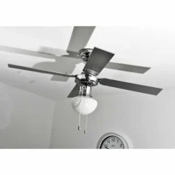 Ventilateur Globo CHAMPION Chrome, Acier inoxydable, Blanc, 1 lumière