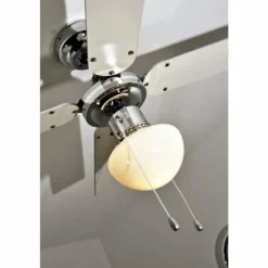 Ventilateur Globo CHAMPION Chrome, Acier inoxydable, Blanc, 1 lumière
