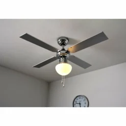Ventilateur Globo CHAMPION Chrome, Acier inoxydable, Blanc, 1 lumière