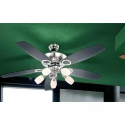 Ventilateur Globo JERRY Chrome, Acier inoxydable, Nickel mat, 5 lumières