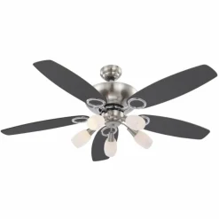 Ventilateur Globo JERRY Chrome, Acier inoxydable, Nickel mat, 5 lumières