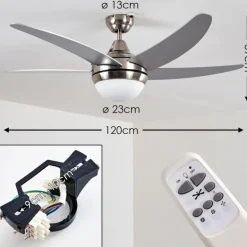 Ventilateurs de Plafond Morino Nickel mat, Argenté, 2 lumières, Télécommandes