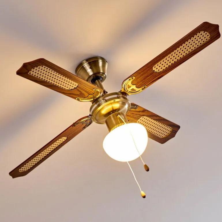 Ventilateurs de Plafond Morea Vieux laiton, Bois foncé, 1 lumière