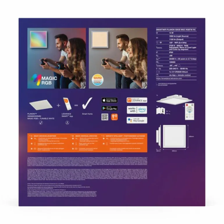 Wifi Panel Luminaires Ledvance LED Blanc, 1 lumière, Télécommandes, Changeur de couleurs