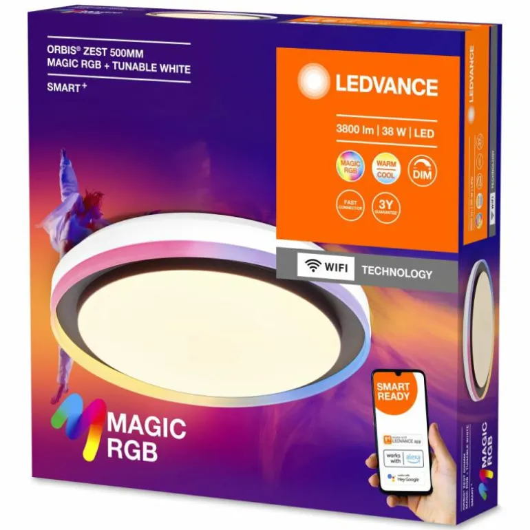 Wifi Plafonnier Luminaires Ledvance LED Noir, 1 lumière, Changeur de couleurs