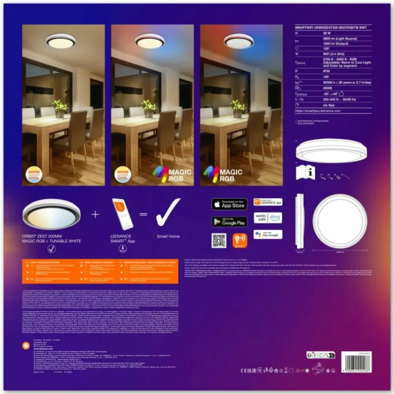 Wifi Plafonnier Luminaires Ledvance LED Noir, 1 lumière, Changeur de couleurs
